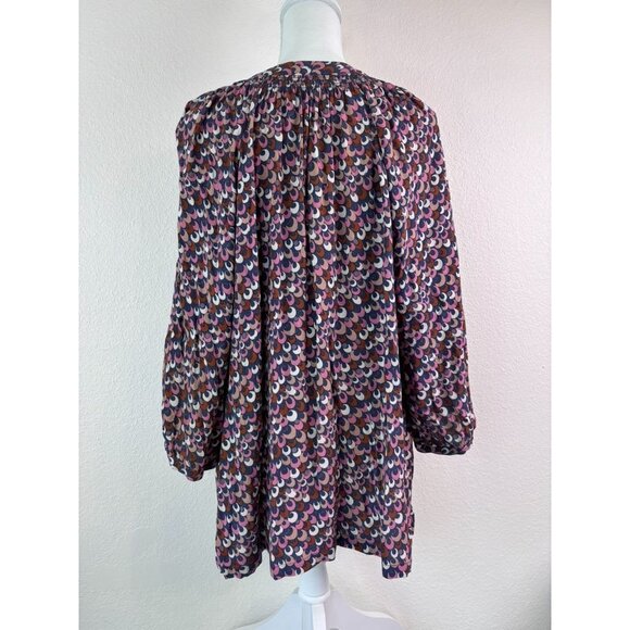 Boden women's 16 patterned 3/4 sleeve v-neck peasant blouse flowy pink navy - Picture 5 of 8